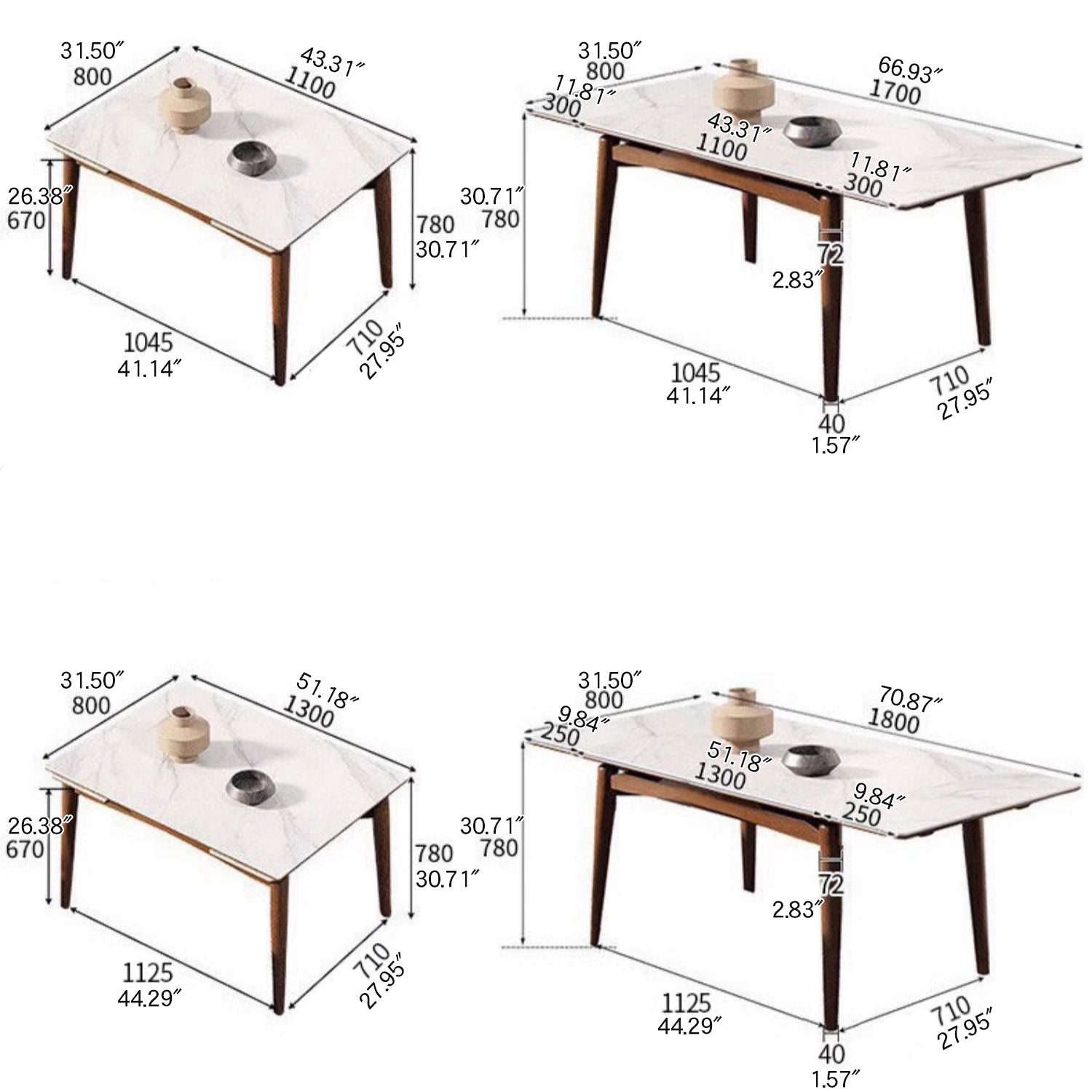 Modern Extendable Rectangular Dining Table with Sintered Stone Top for 6-8 Persons fmbs-008