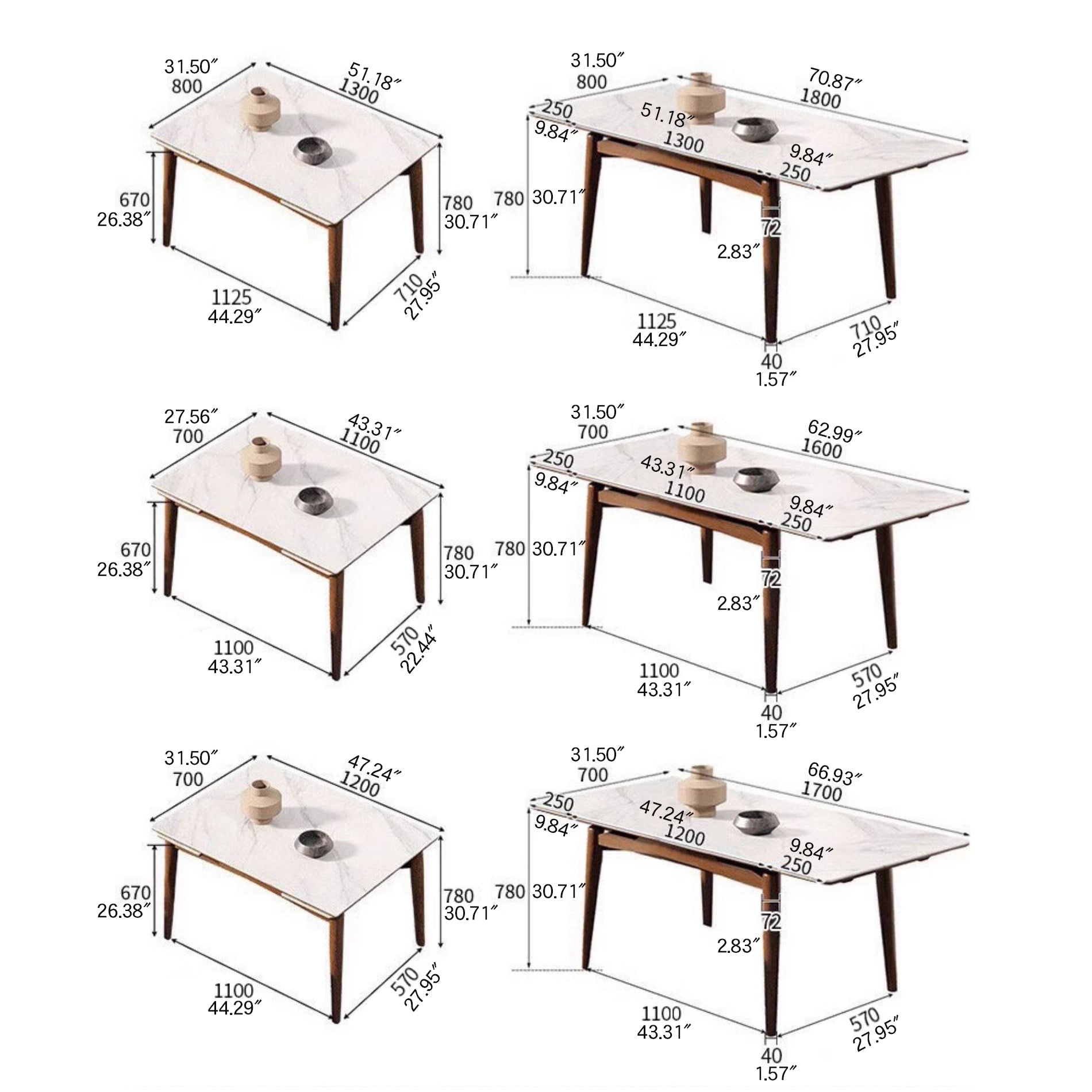 Modern Extendable Rectangular Dining Table with Sintered Stone Top for 6-8 Persons fmbs-008