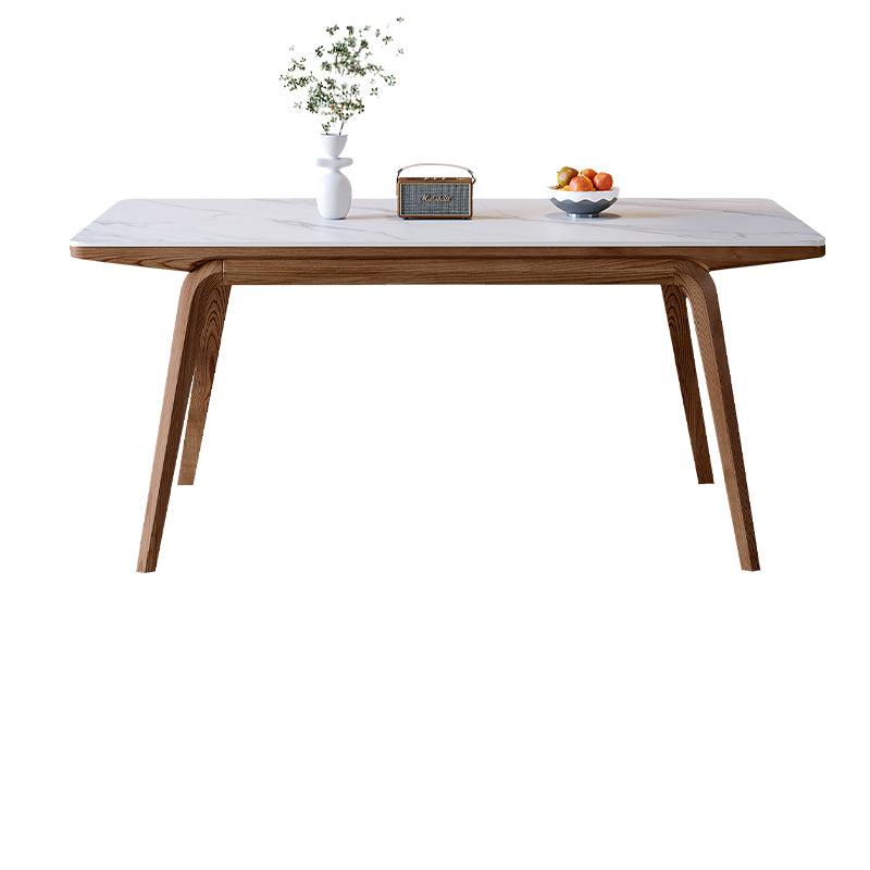 Modern Rectangular Dining Table Sintered Stone Top & Ash Wood Frame for 6 Persons 4 Legs fmbs-009