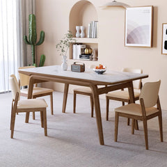 Modern Rectangular Dining Table Sintered Stone Top & Ash Wood Frame for 6 Persons 4 Legs fmbs-009