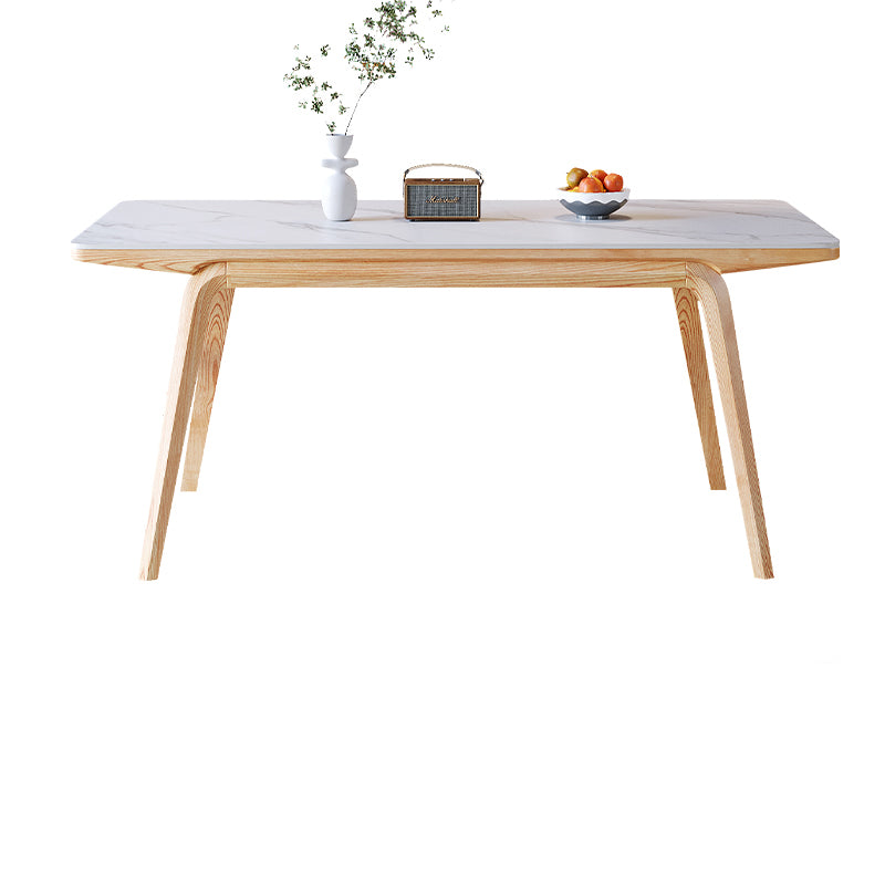 Modern Rectangular Dining Table Sintered Stone Top & Ash Wood Frame for 6 Persons 4 Legs fmbs-009