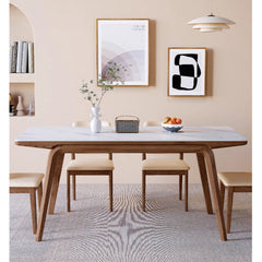 Modern Rectangular Dining Table Sintered Stone Top & Ash Wood Frame for 6 Persons 4 Legs fmbs-009