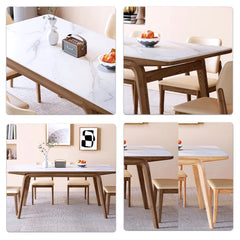 Modern Rectangular Dining Table Sintered Stone Top & Ash Wood Frame for 6 Persons 4 Legs fmbs-009