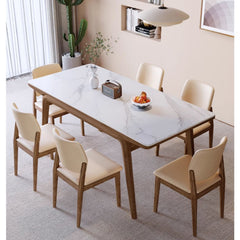 Modern Rectangular Dining Table Sintered Stone Top & Ash Wood Frame for 6 Persons 4 Legs fmbs-009