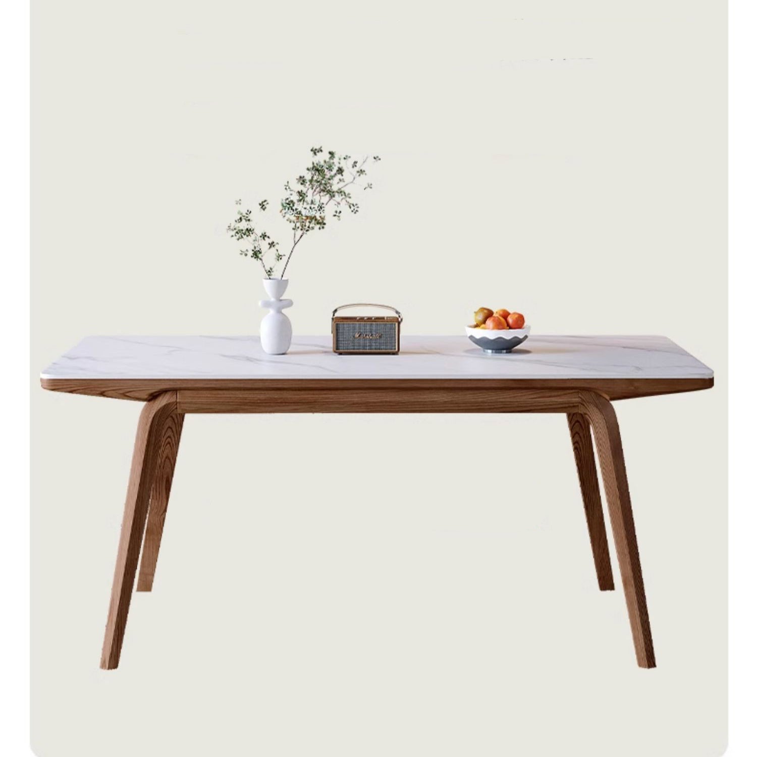 Modern Rectangular Dining Table Sintered Stone Top & Ash Wood Frame for 6 Persons 4 Legs fmbs-009