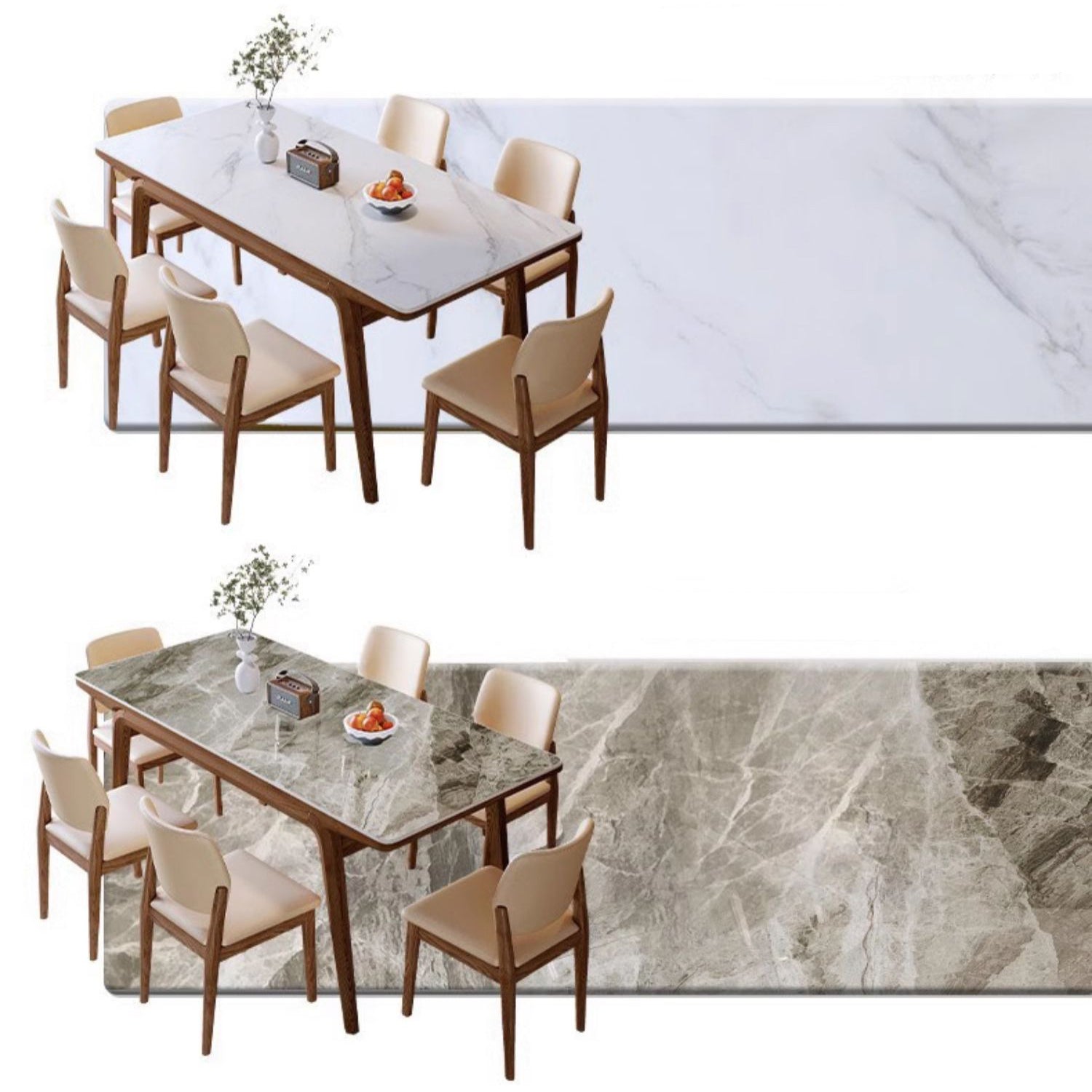 Modern Rectangular Dining Table Sintered Stone Top & Ash Wood Frame for 6 Persons 4 Legs fmbs-009