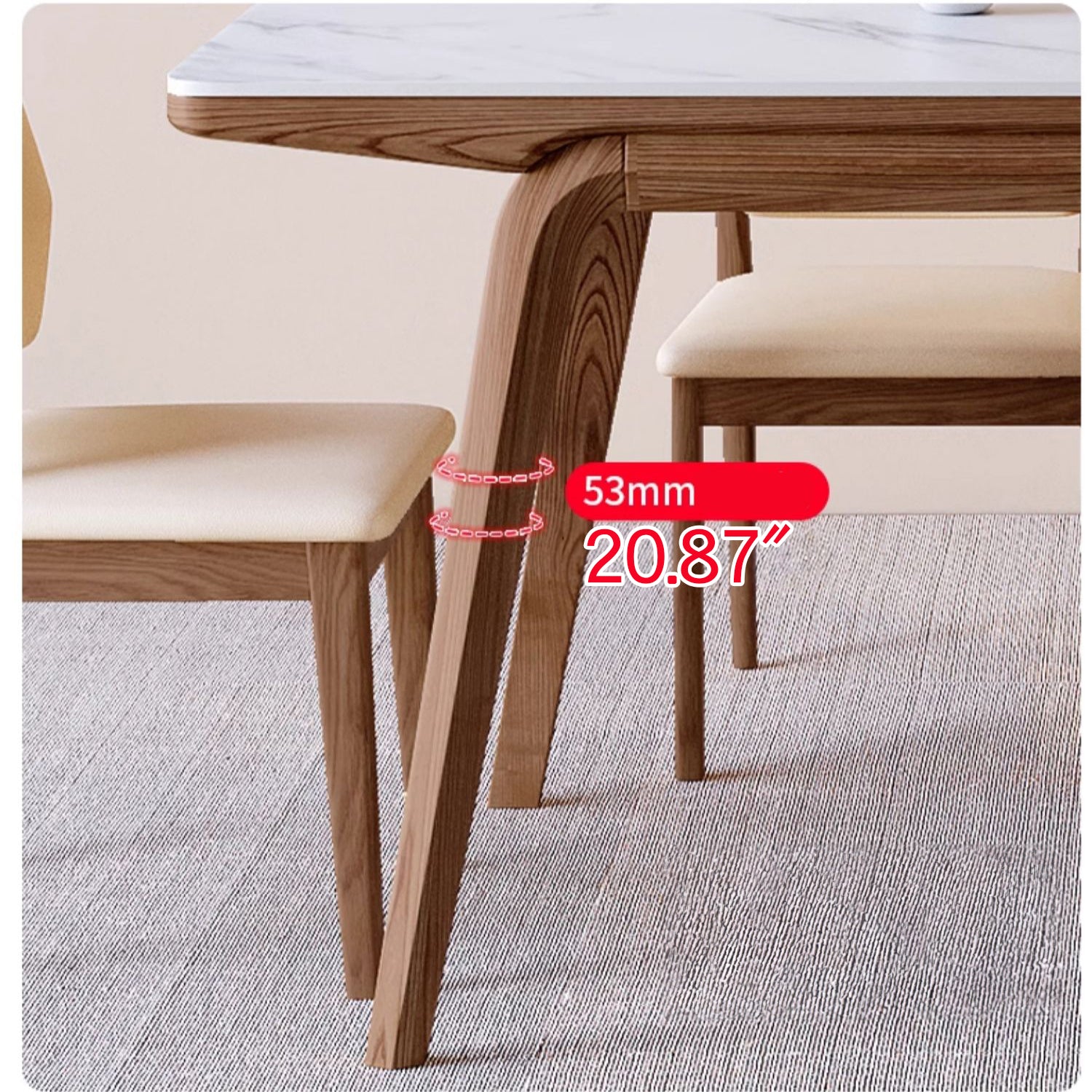 Modern Rectangular Dining Table Sintered Stone Top & Ash Wood Frame for 6 Persons 4 Legs fmbs-009