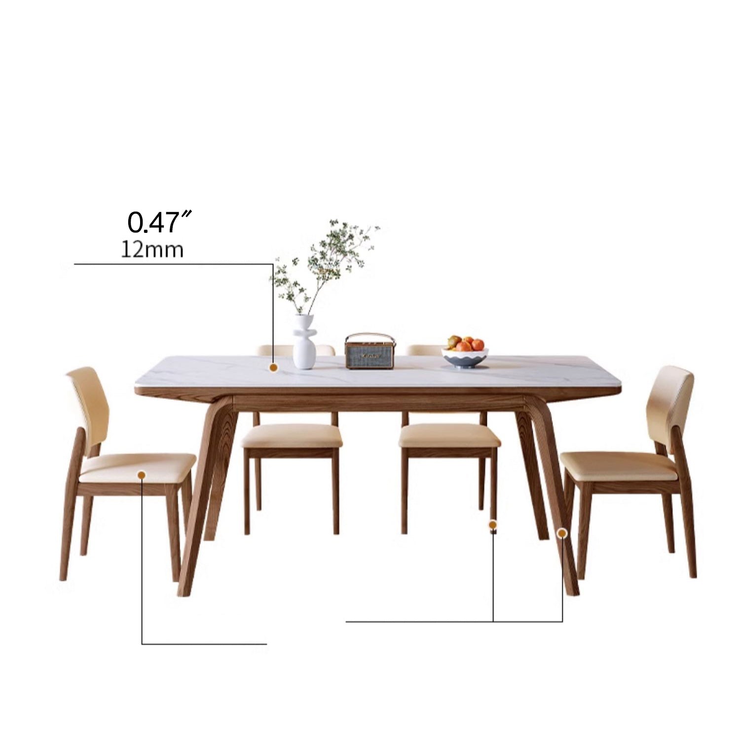 Modern Rectangular Dining Table Sintered Stone Top & Ash Wood Frame for 6 Persons 4 Legs fmbs-009