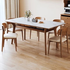 Rectangular Dining Table with Sintered Stone Top & Glass Tier for Storage - Perfect for 6 People 4 Legs fmbs-010