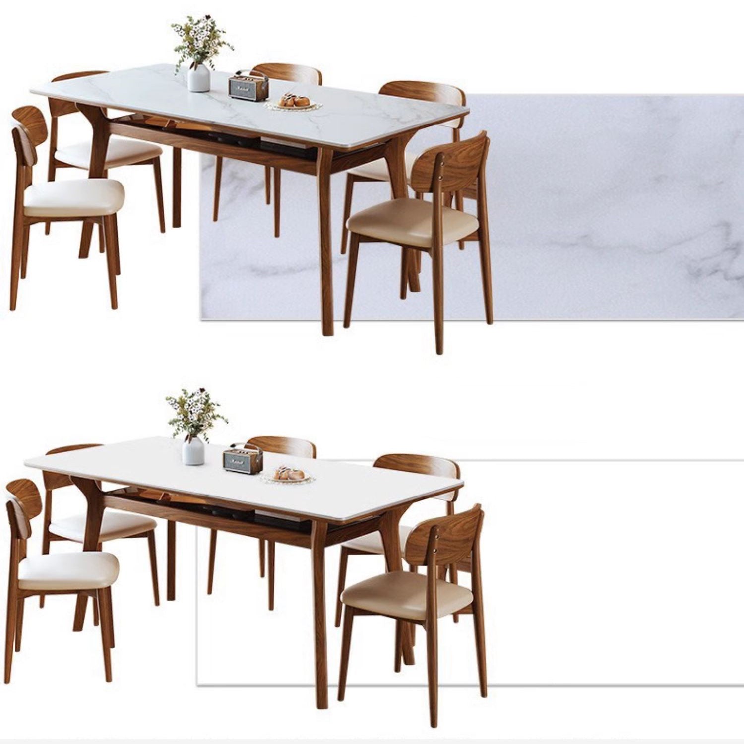 Rectangular Dining Table with Sintered Stone Top & Glass Tier for Storage - Perfect for 6 People 4 Legs fmbs-010