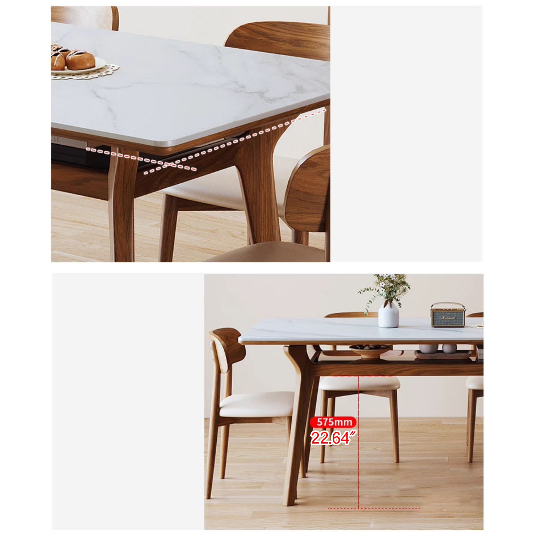 Rectangular Dining Table with Sintered Stone Top & Glass Tier for Storage - Perfect for 6 People 4 Legs fmbs-010