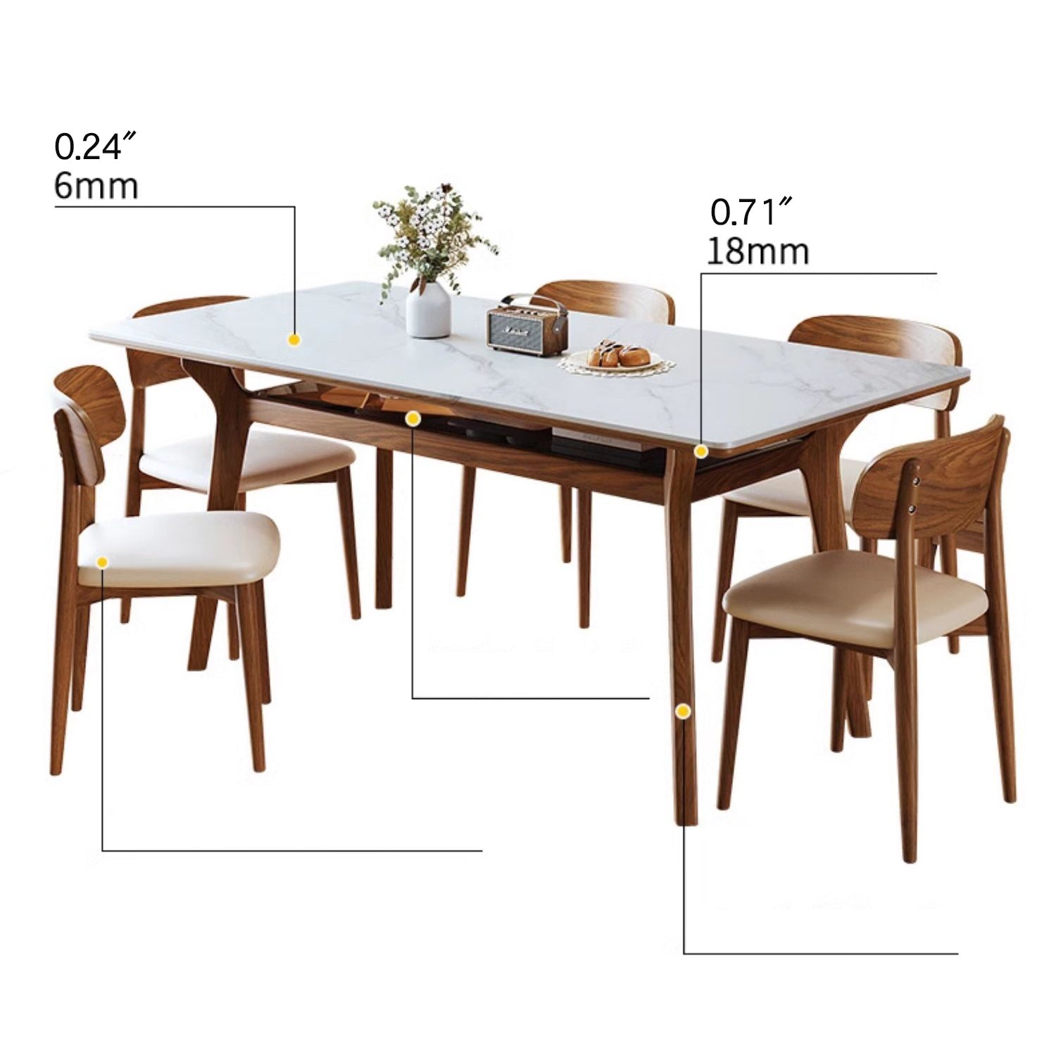 Rectangular Dining Table with Sintered Stone Top & Glass Tier for Storage - Perfect for 6 People 4 Legs fmbs-010