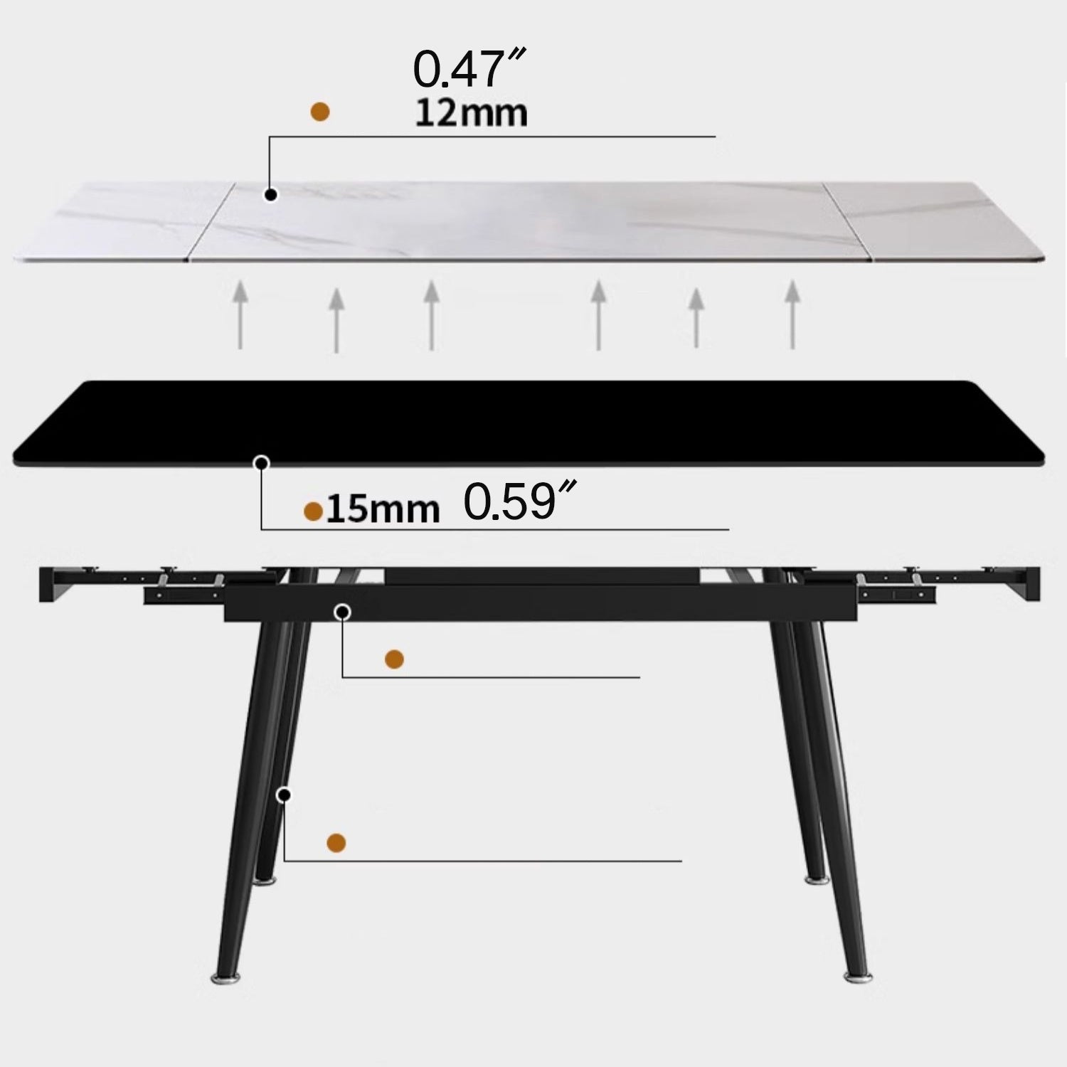 Extendable Rectangular Dining Table with Sintered Stone Top for 6-8 Person fmbs-011