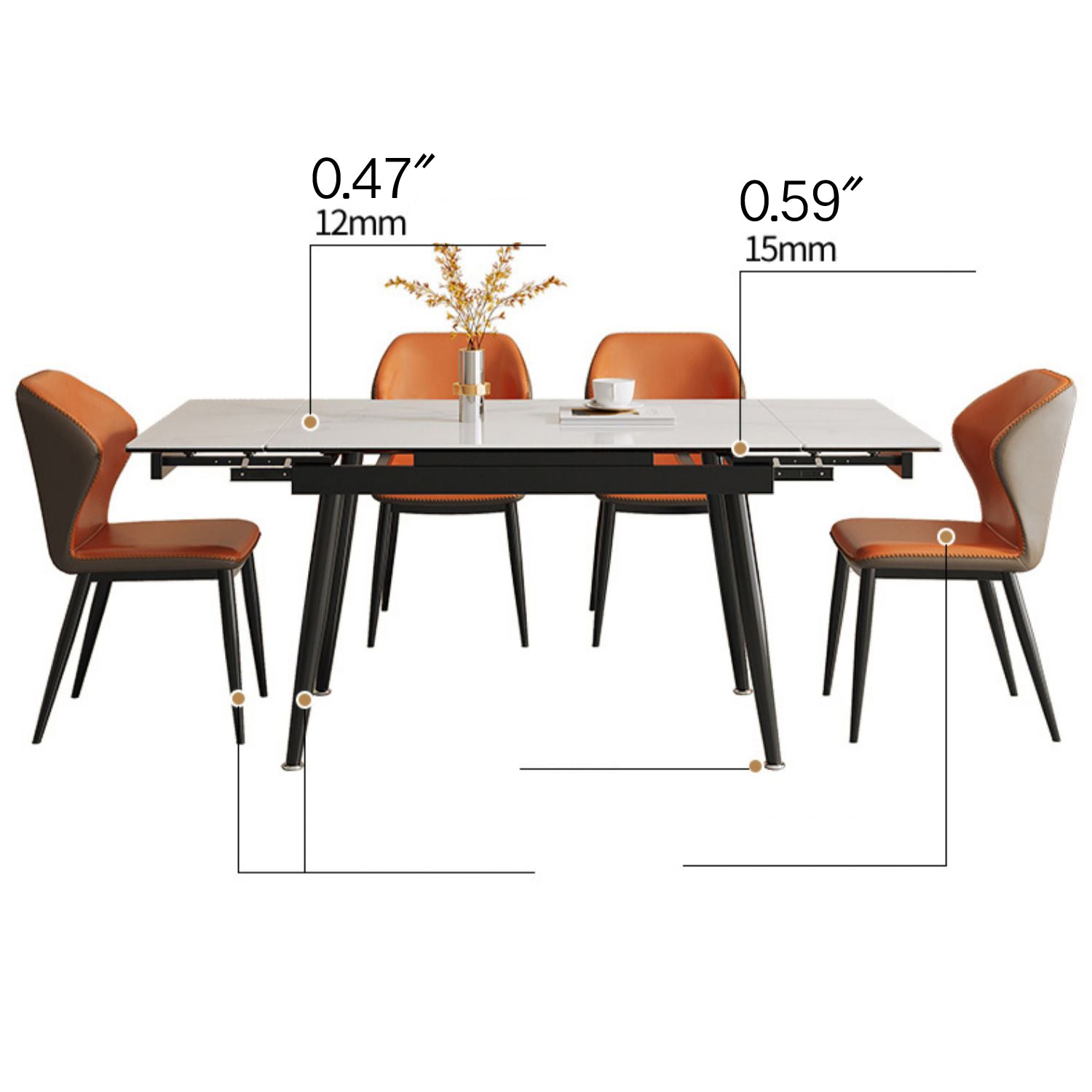 Extendable Rectangular Dining Table with Sintered Stone Top for 6-8 Person fmbs-011