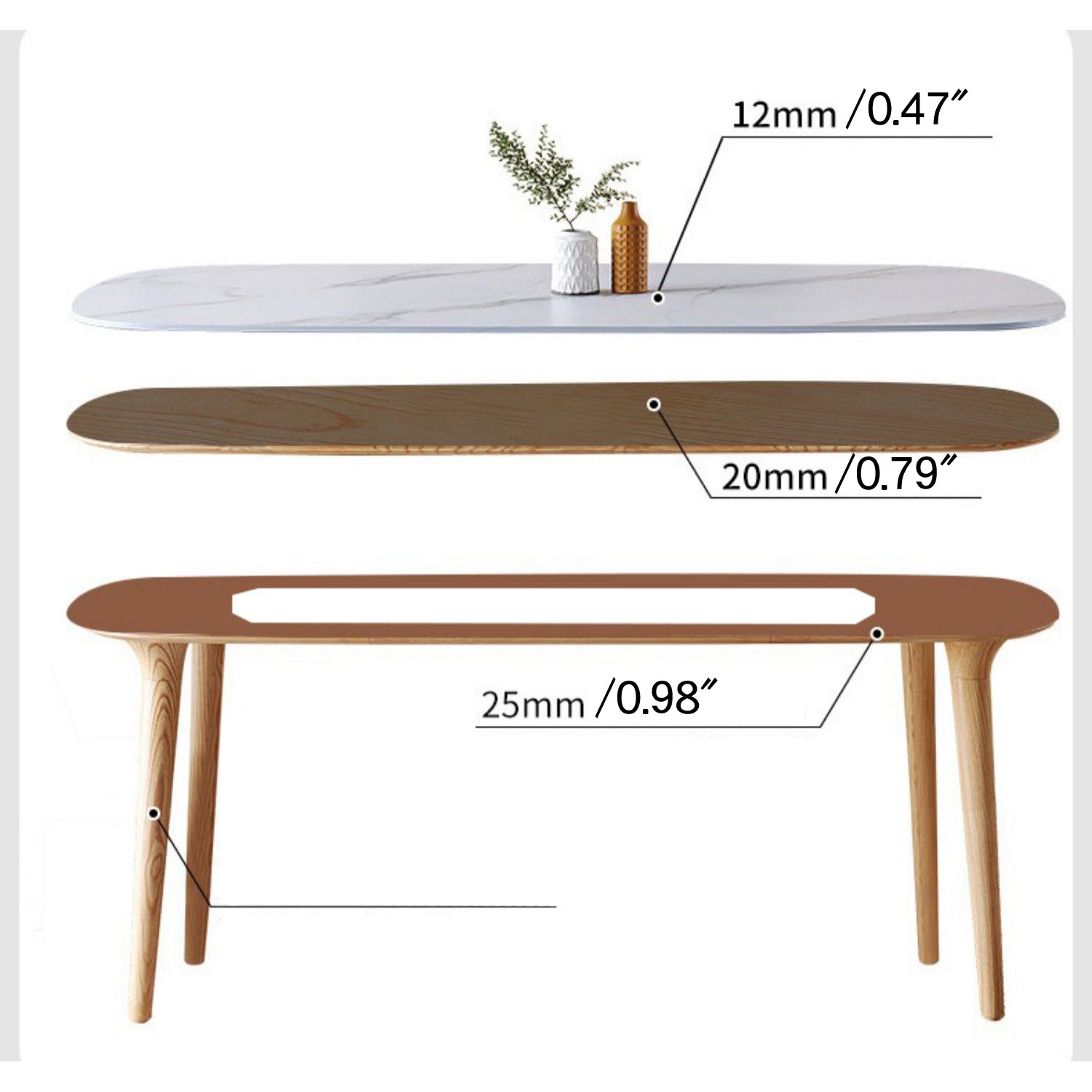 Modern Rectangular Dining Table - Durable Sintered Stone Top for 6 fmbs-012