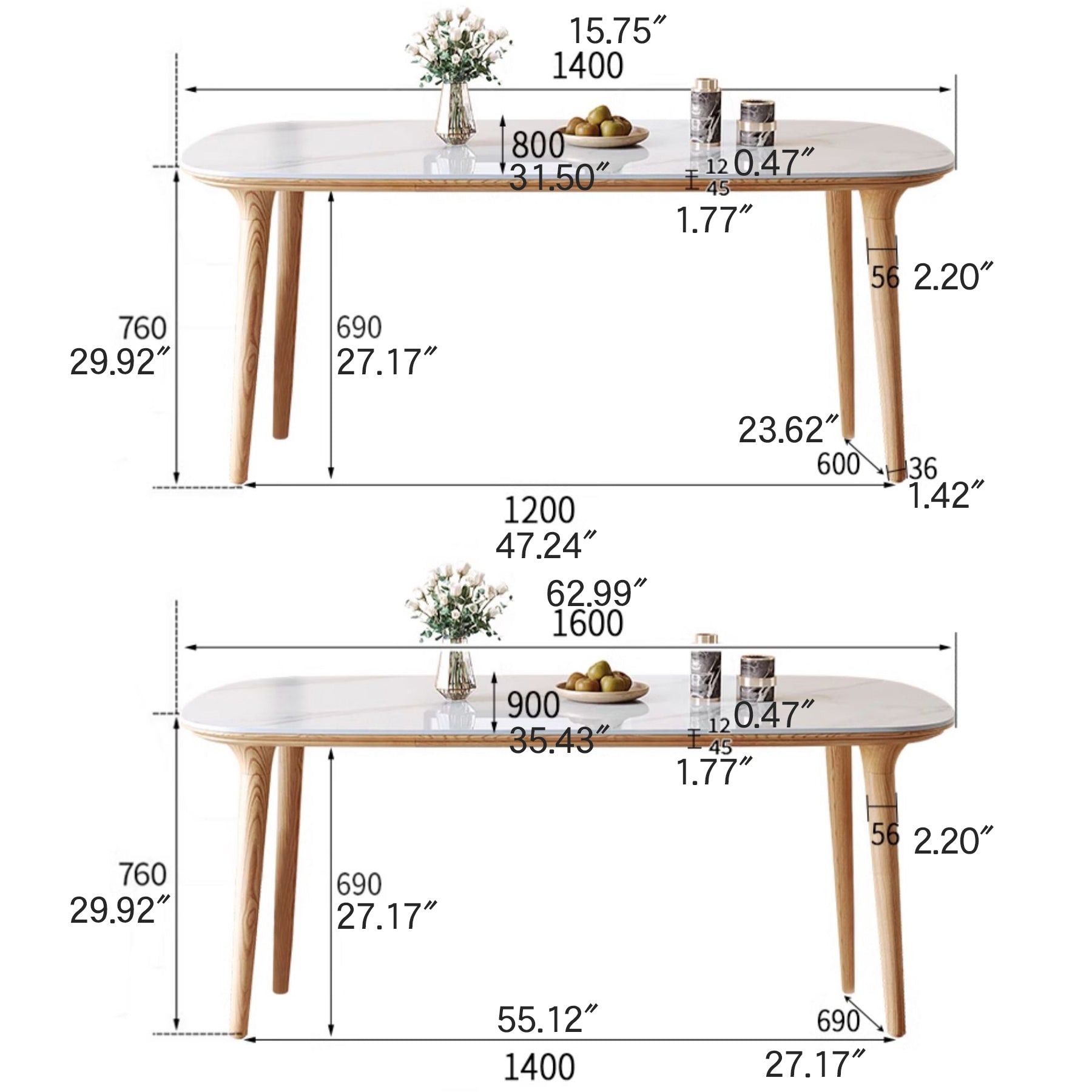 Modern Rectangular Dining Table - Durable Sintered Stone Top for 6 fmbs-012