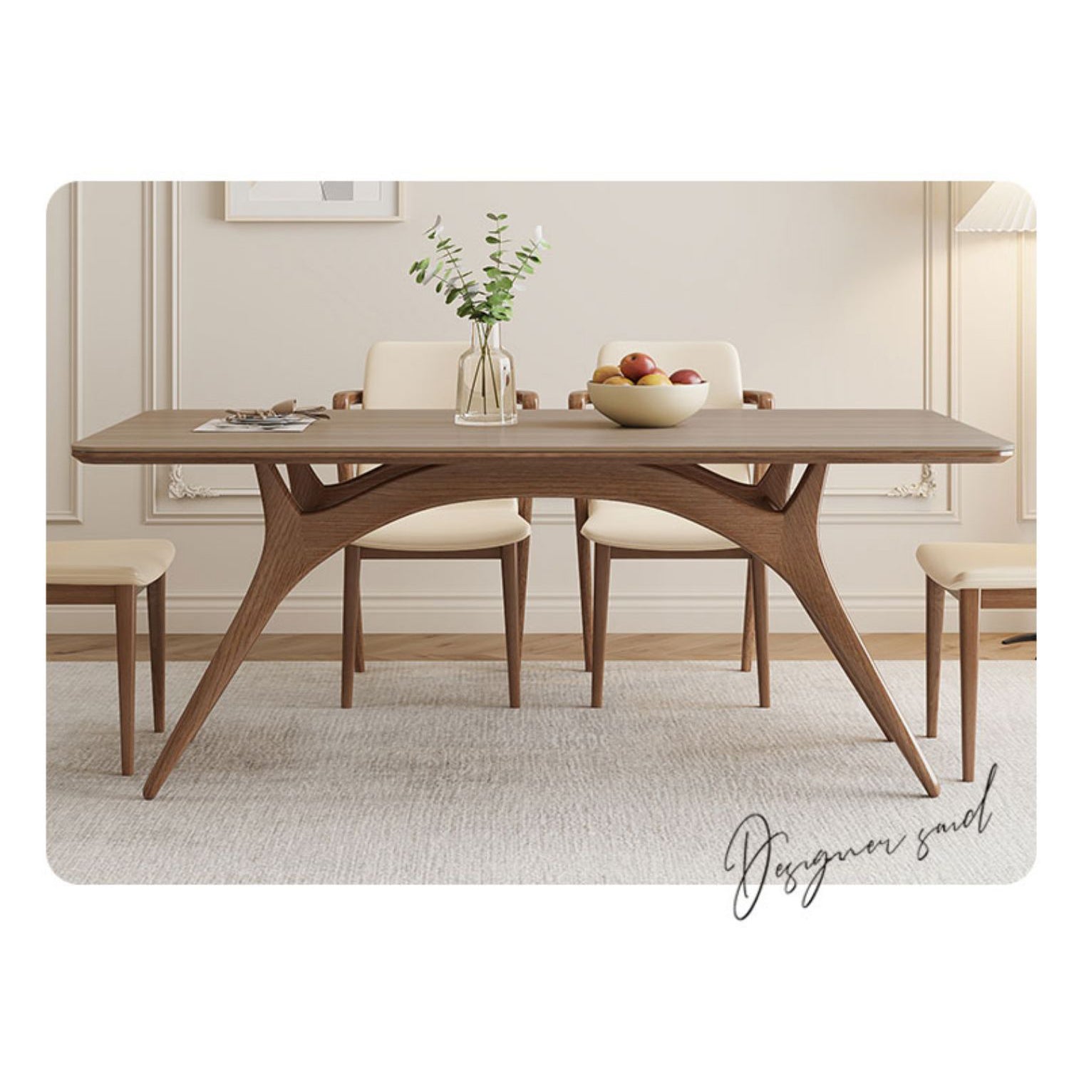 Minimalistic Rectangular Wooden Dining Table with Sintered Stone Top for 6 People fmbs-013