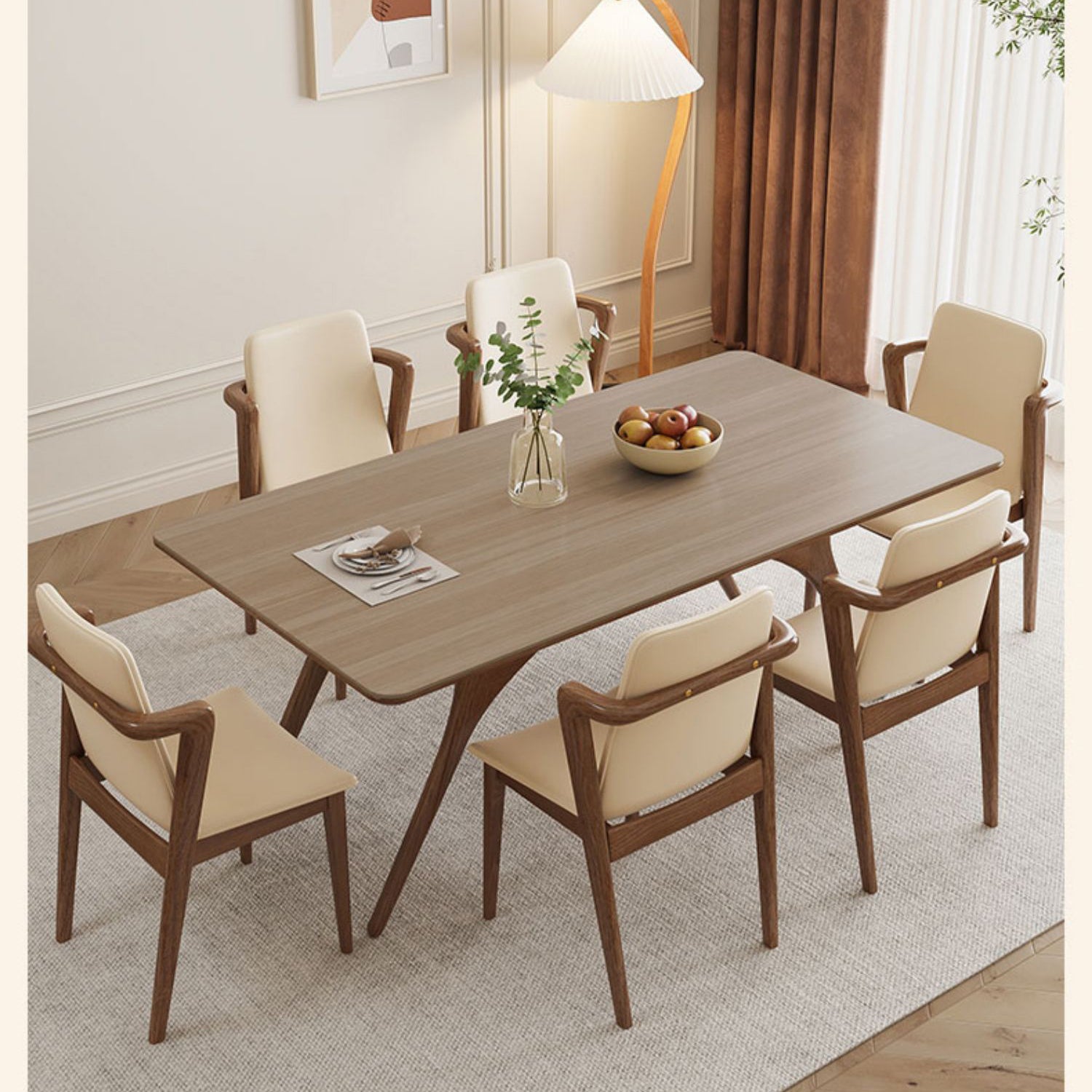 Minimalistic Rectangular Wooden Dining Table with Sintered Stone Top for 6 People fmbs-013