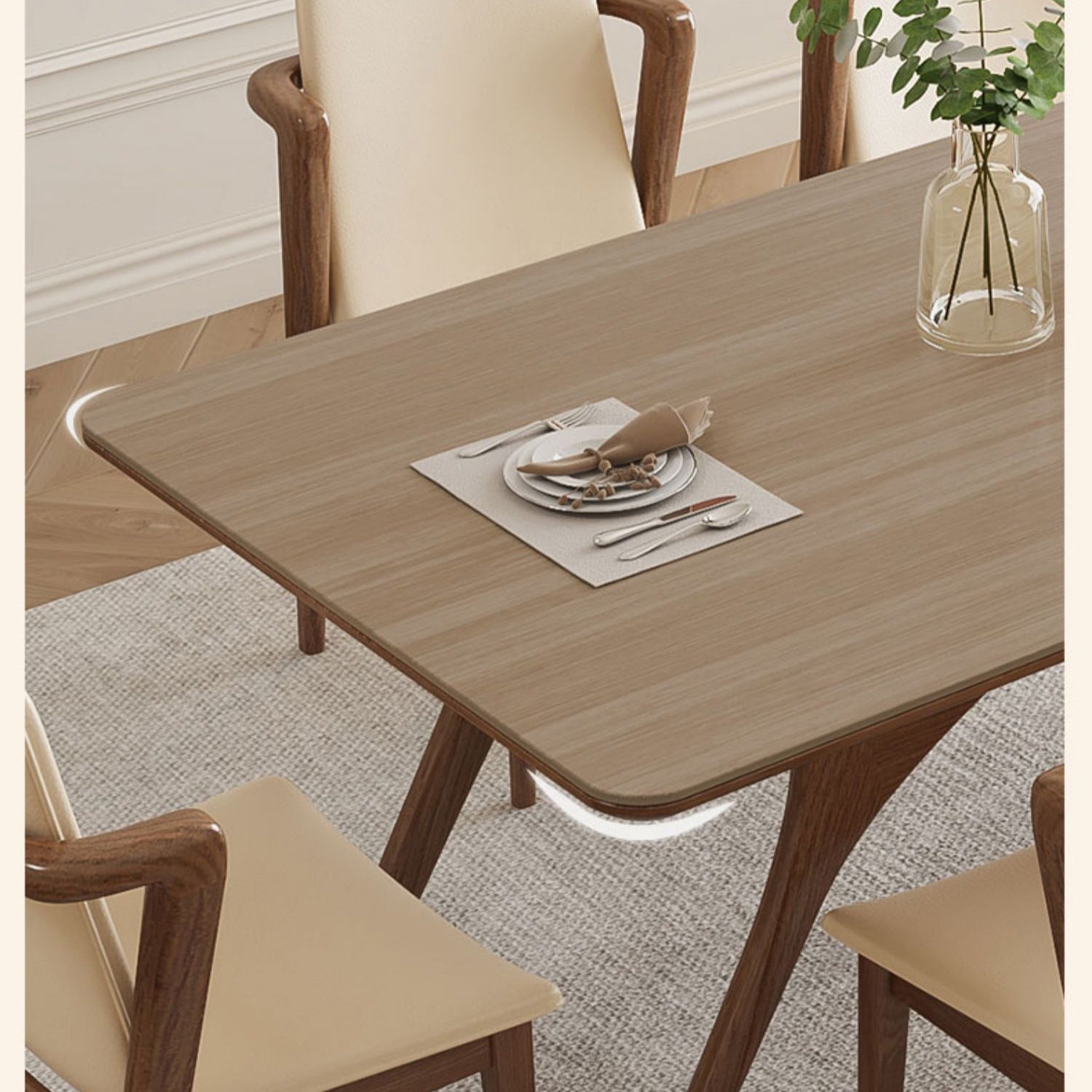 Minimalistic Rectangular Wooden Dining Table with Sintered Stone Top for 6 People fmbs-013