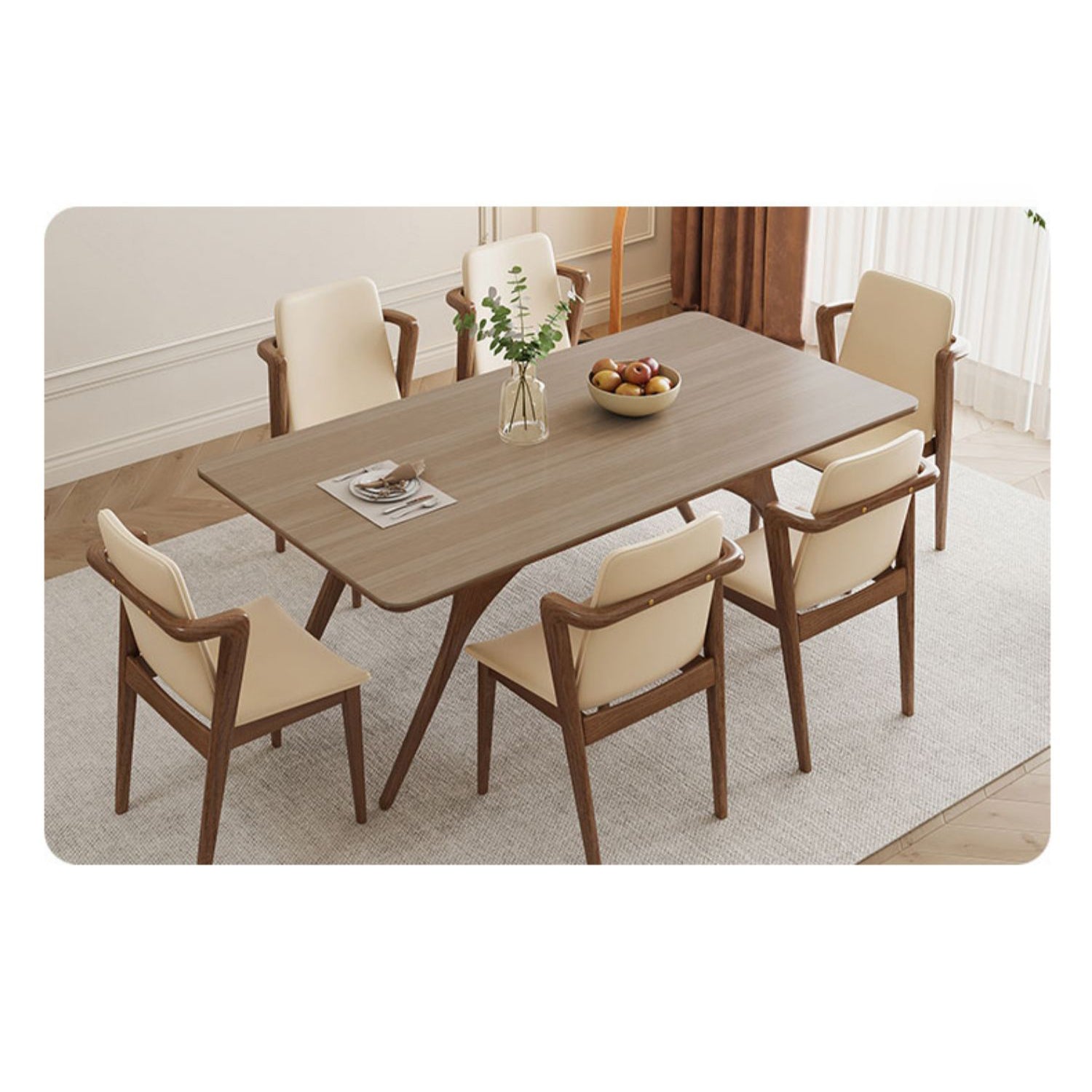 Minimalistic Rectangular Wooden Dining Table with Sintered Stone Top for 6 People fmbs-013