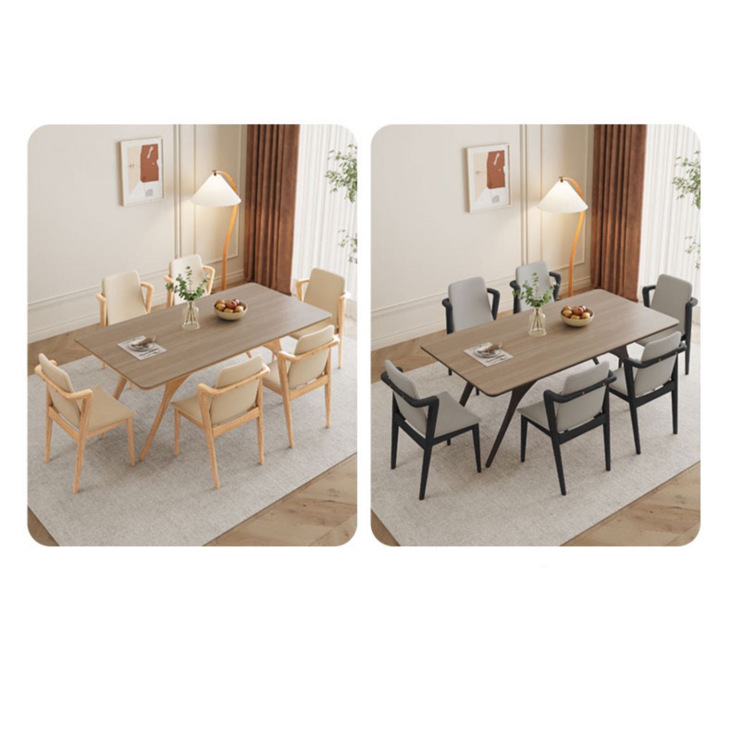 Minimalistic Rectangular Wooden Dining Table with Sintered Stone Top for 6 People fmbs-013