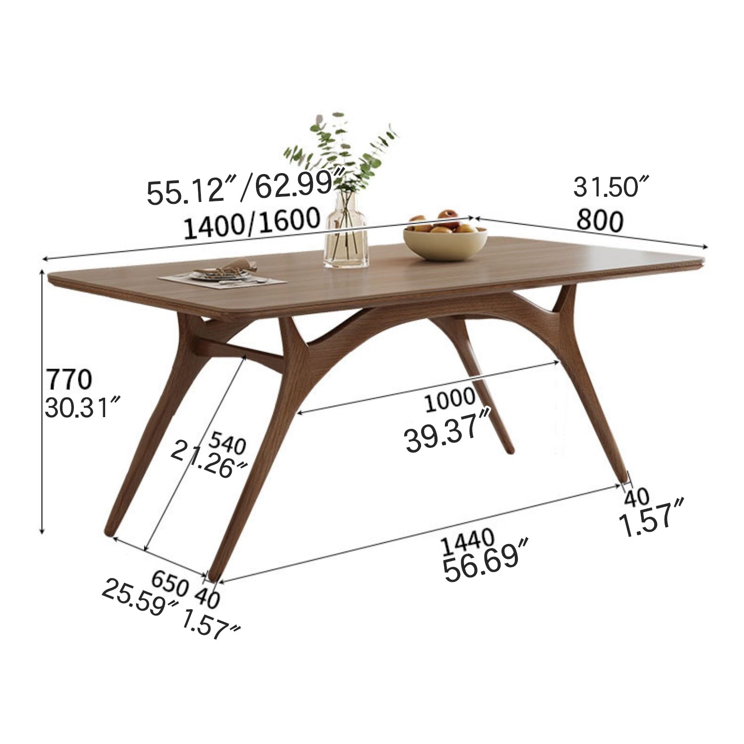 Minimalistic Rectangular Wooden Dining Table with Sintered Stone Top for 6 People fmbs-013