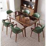 Modern Rectangular Dining Table with Ash Wood Base and Glass Top for 6  fmbs-014