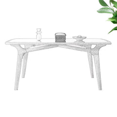 Modern Rectangular Ash Wood Dining Table with Glass Top for 6  fmbs-014