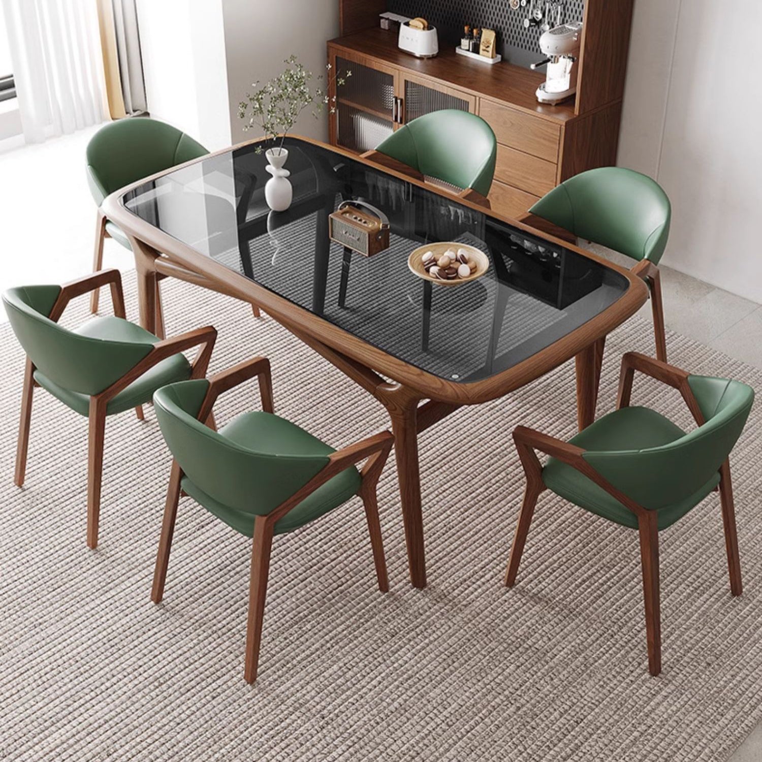 Modern Rectangular Ash Wood Dining Table with Glass Top for 6  fmbs-014