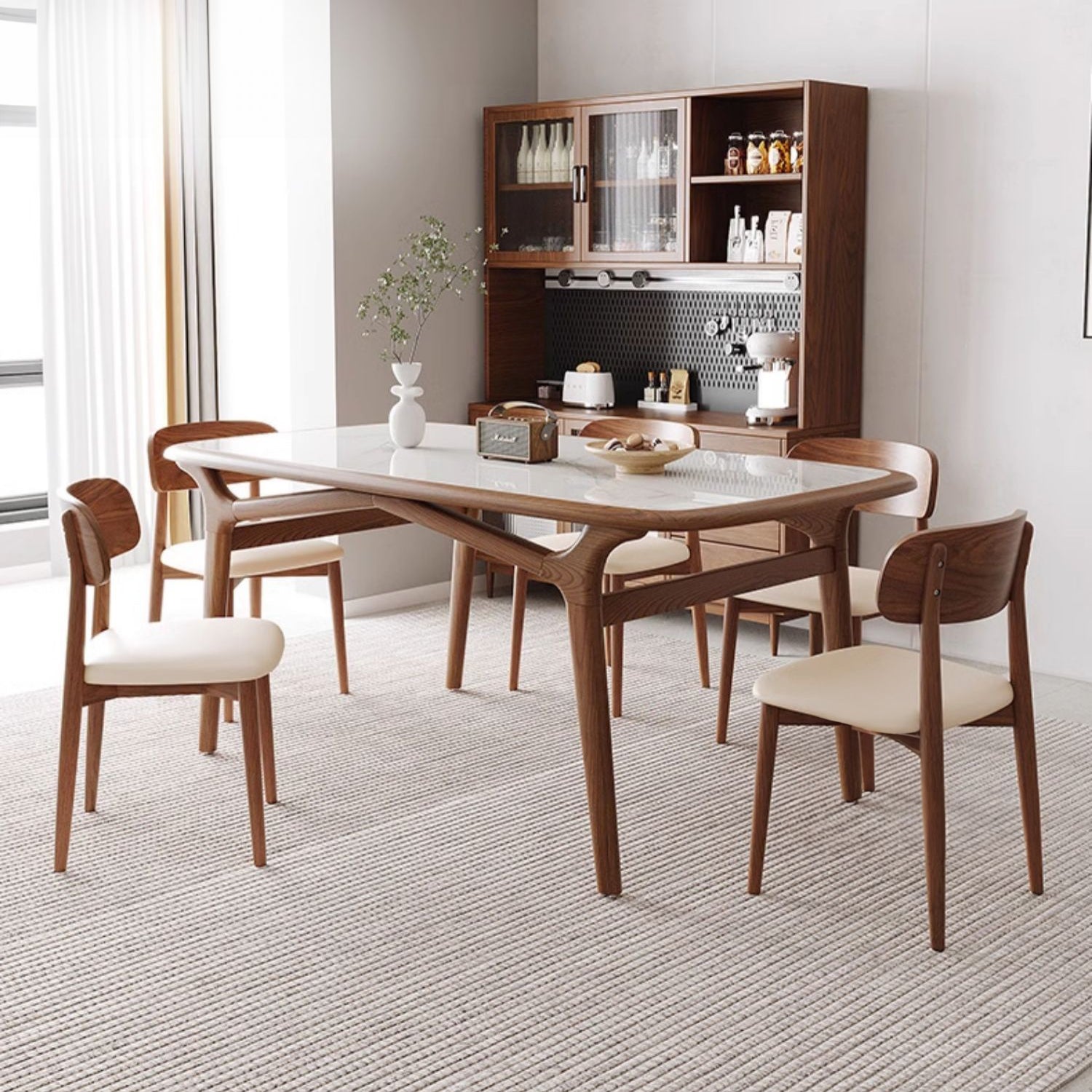 Modern Rectangular Ash Wood Dining Table with Glass Top for 6  fmbs-014