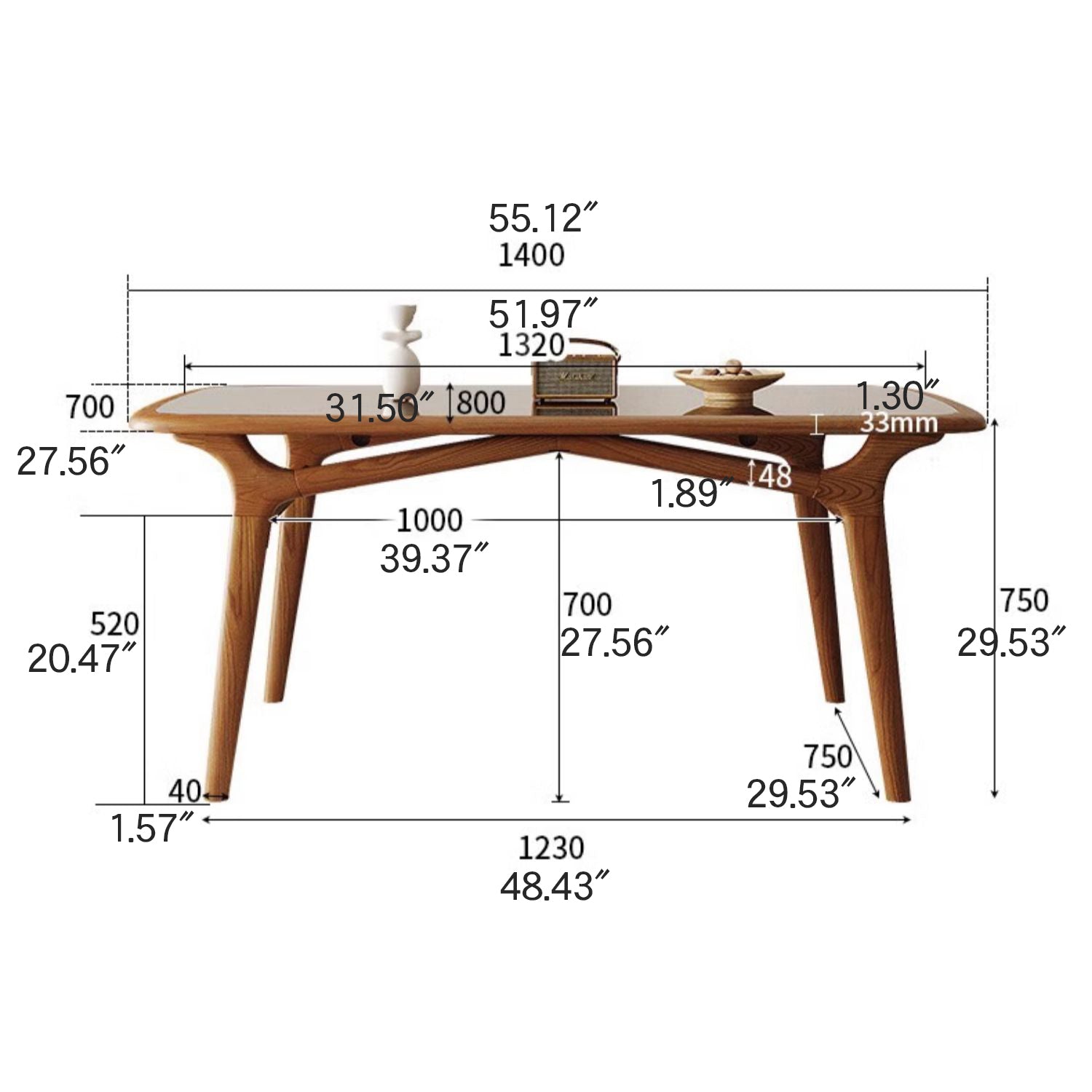 Modern Rectangular Ash Wood Dining Table with Glass Top for 6  fmbs-014