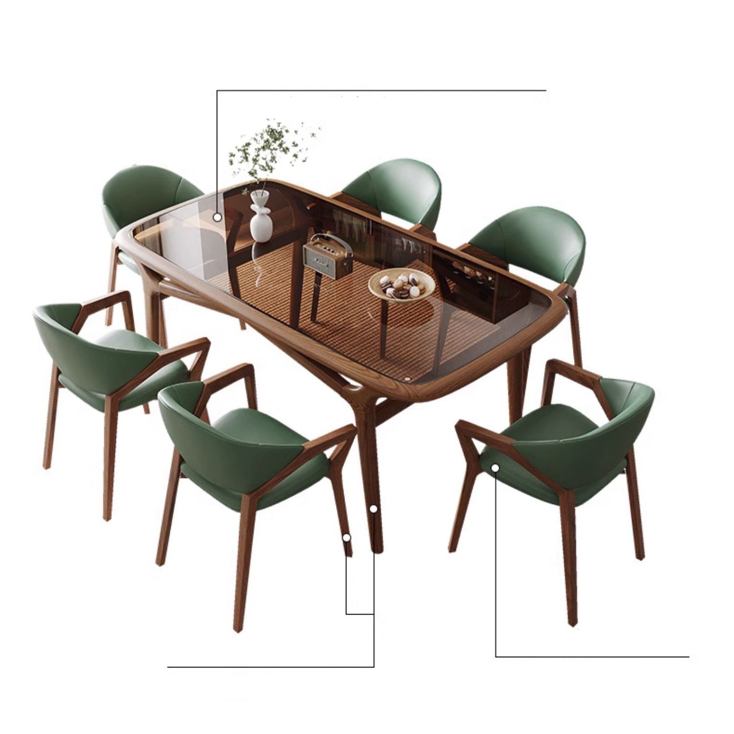 Modern Rectangular Ash Wood Dining Table with Glass Top for 6  fmbs-014