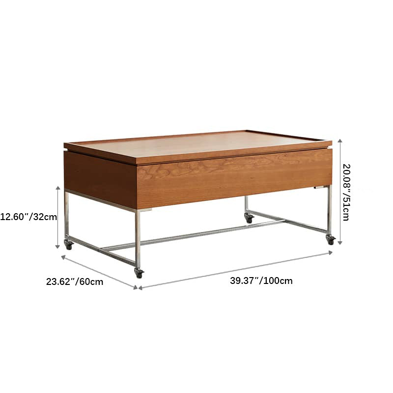 Accents Cherry Wood Coffee Table with Lift Top – Modern with Wheels for LIvingroom fmy-685