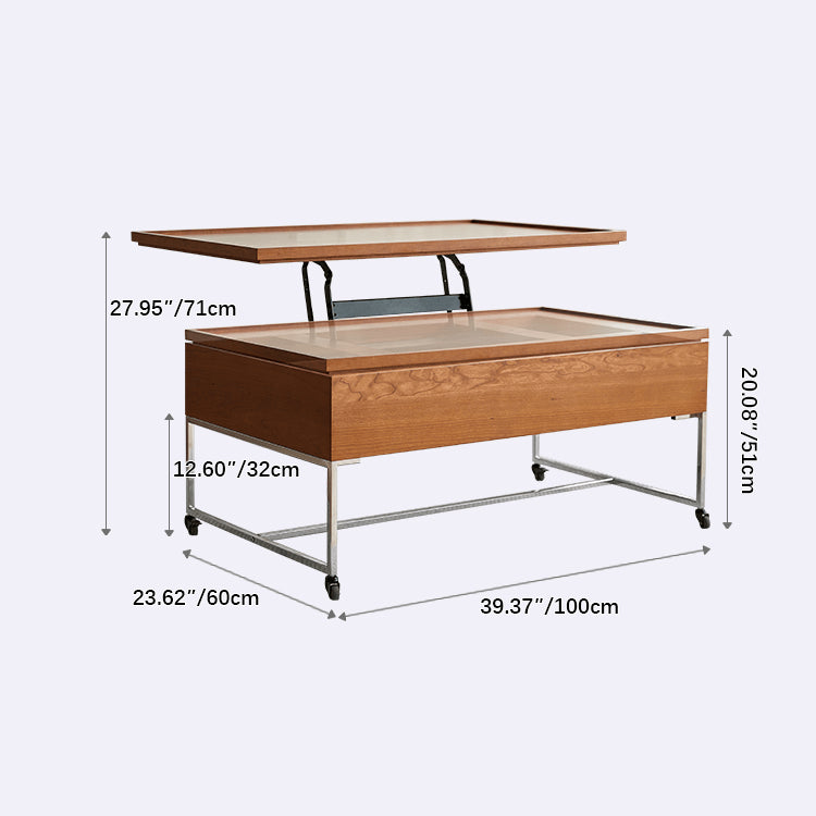 Accents Cherry Wood Coffee Table with Lift Top – Modern with Wheels for LIvingroom fmy-685