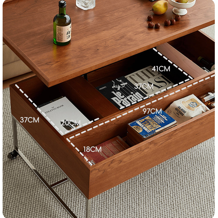 Accents Cherry Wood Coffee Table with Lift Top – Modern with Wheels for LIvingroom fmy-685