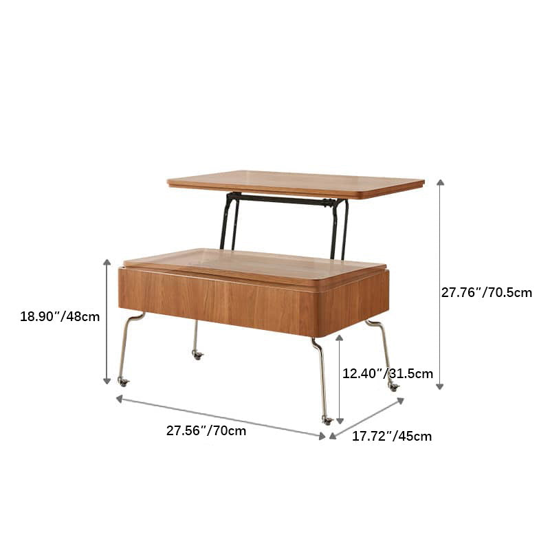 Modern Rectangular Cherry Wood Coffee Table with Lift Top - Metal Legs with Wheels for Livingroom fmy-686