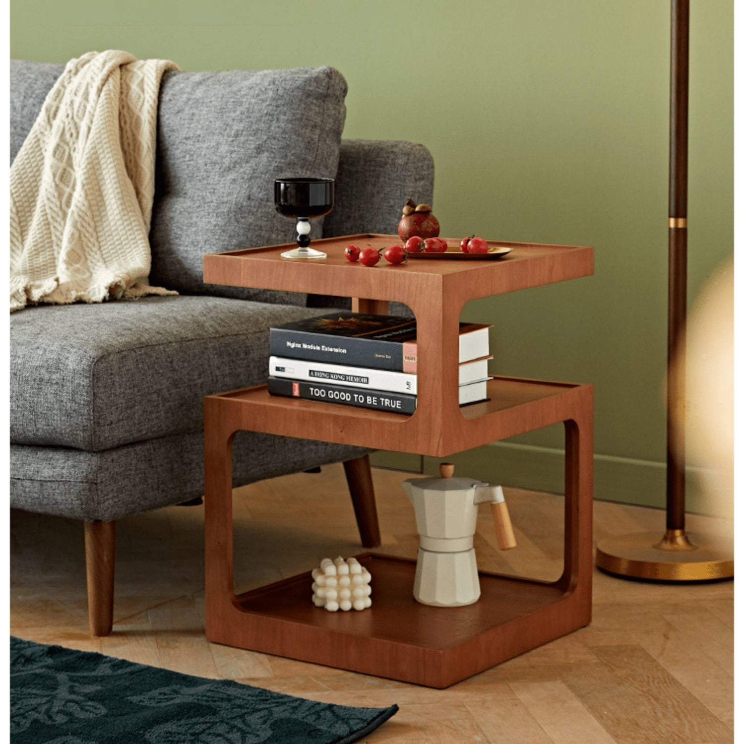 Stylish Light Brown Black Cherry Wood End Table  - Durable Plywood Construction fmy-687