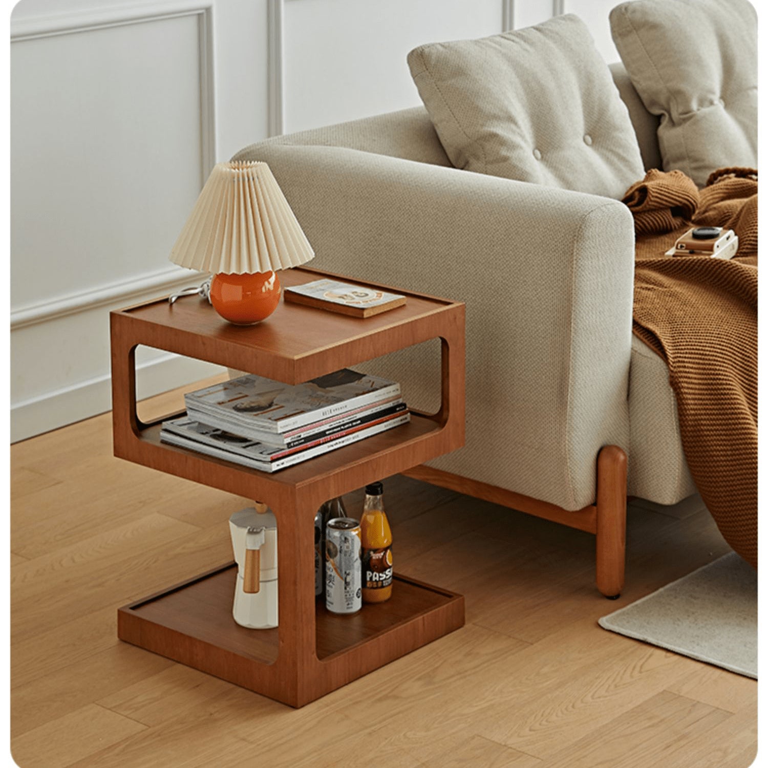 Stylish Light Brown Black Cherry Wood End Table  - Durable Plywood Construction fmy-687