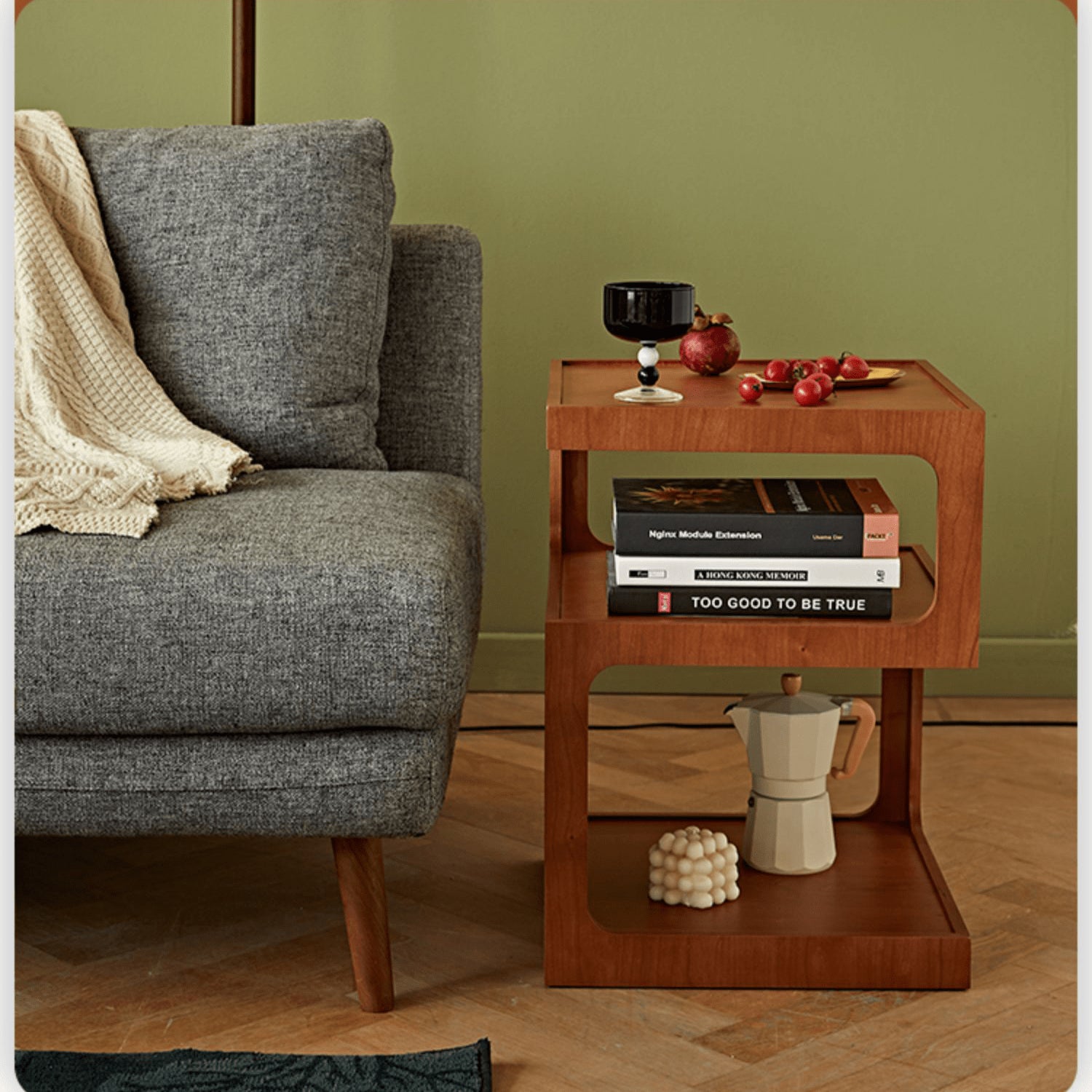 Stylish Light Brown Black Cherry Wood End Table  - Durable Plywood Construction fmy-687