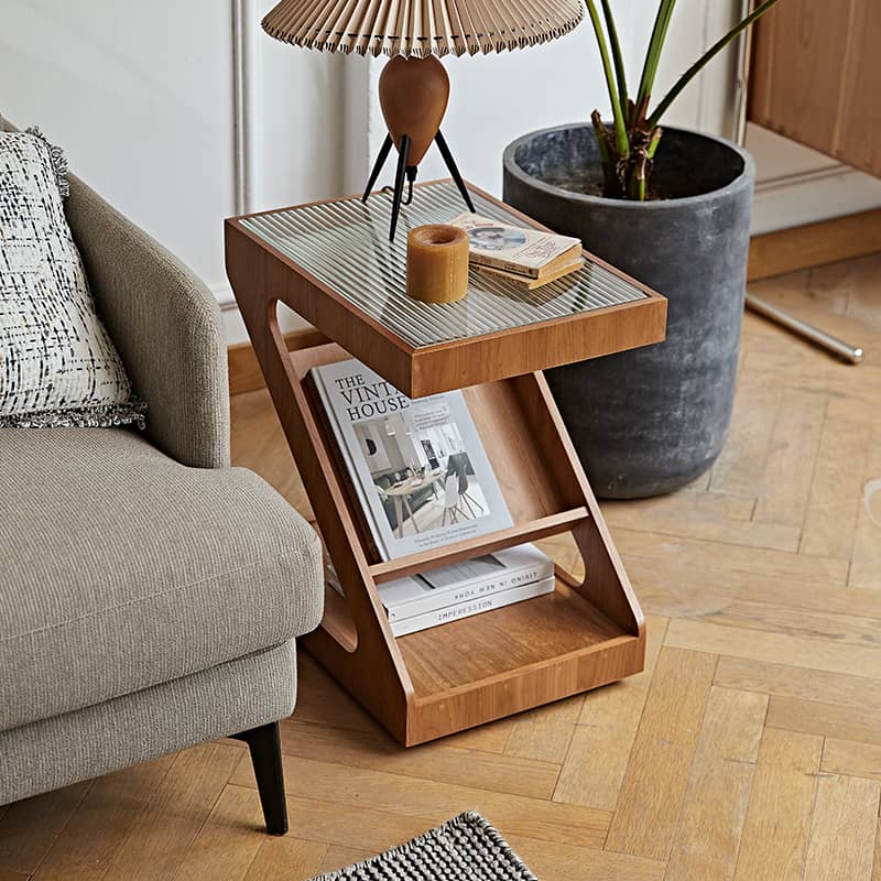 Cherry Wood End Table in Z Style with Storage - Modern for Your Rooms fmy-688