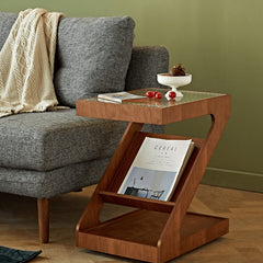 Cherry Wood End Table in Z Style with Storage - Modern for Your Rooms fmy-688