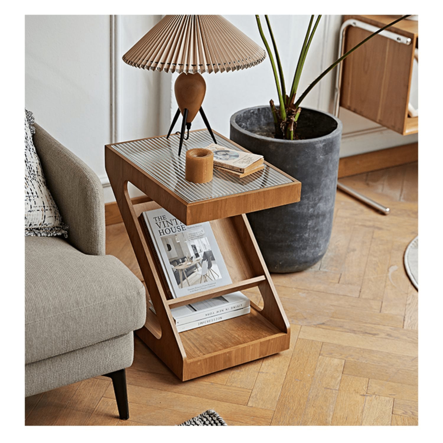 Cherry Wood End Table in Z Style with Storage - Modern for Your Rooms fmy-688