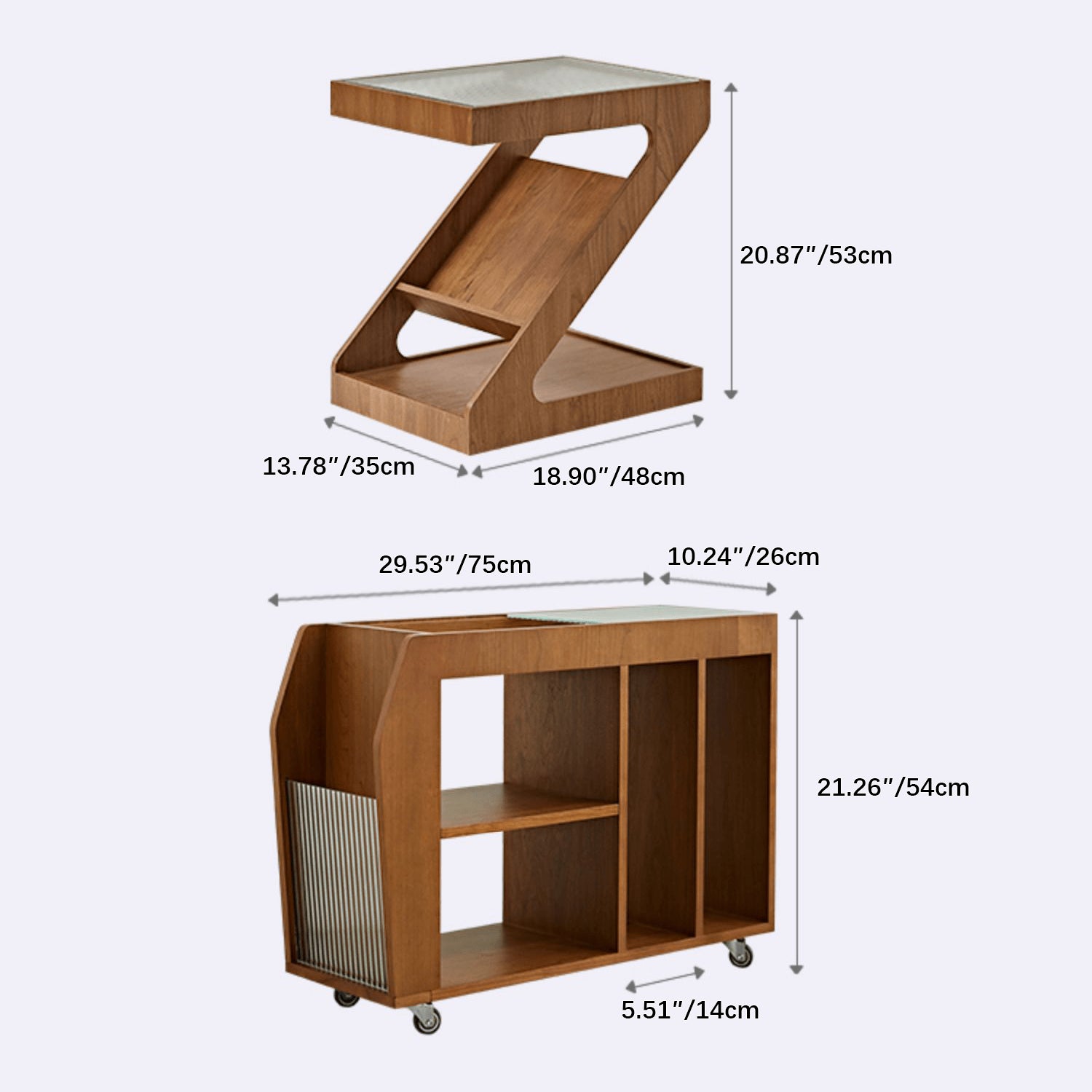 Cherry Wood End Table in Z Style with Storage - Modern for Your Rooms fmy-688