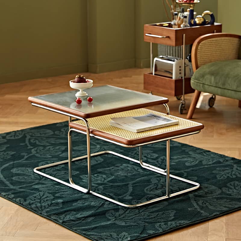 Solid Wood and Glass Coffee Table - Industrial Stylish with Metal Legs for Livingroom fmy-689