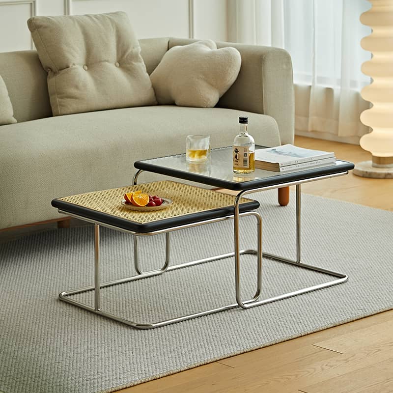 Solid Wood and Glass Coffee Table - Industrial Stylish with Metal Legs for Livingroom fmy-689