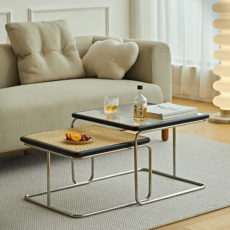 Solid Wood and Glass Coffee Table - Industrial Stylish with Metal Legs for Livingroom fmy-689