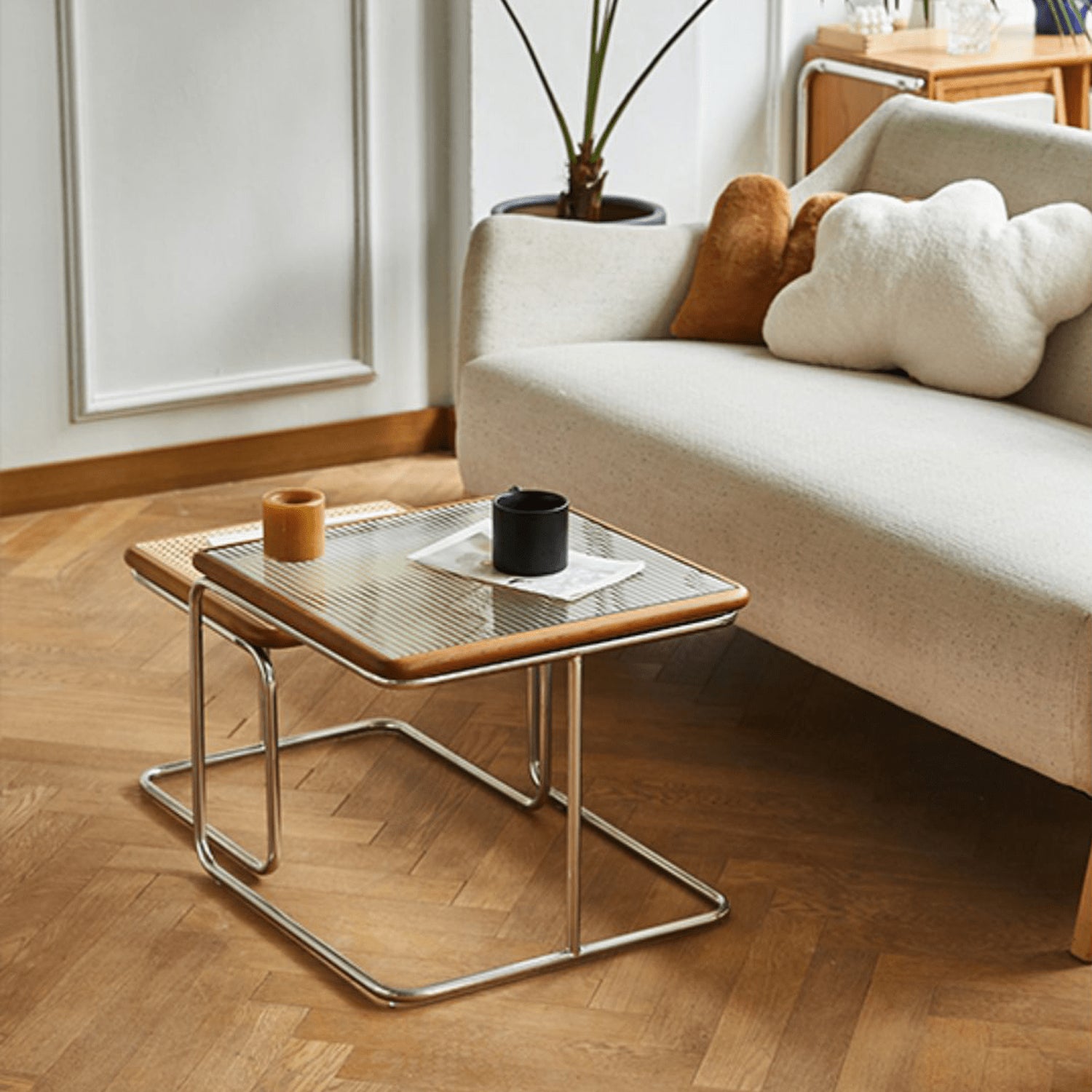 Solid Wood and Glass Coffee Table - Industrial Stylish with Metal Legs for Livingroom fmy-689