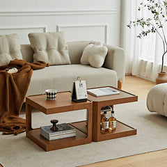 Square Cherry Wood Coffee Table with Two-tier – Sturdy Plywood Design for Livingroom fmy-690