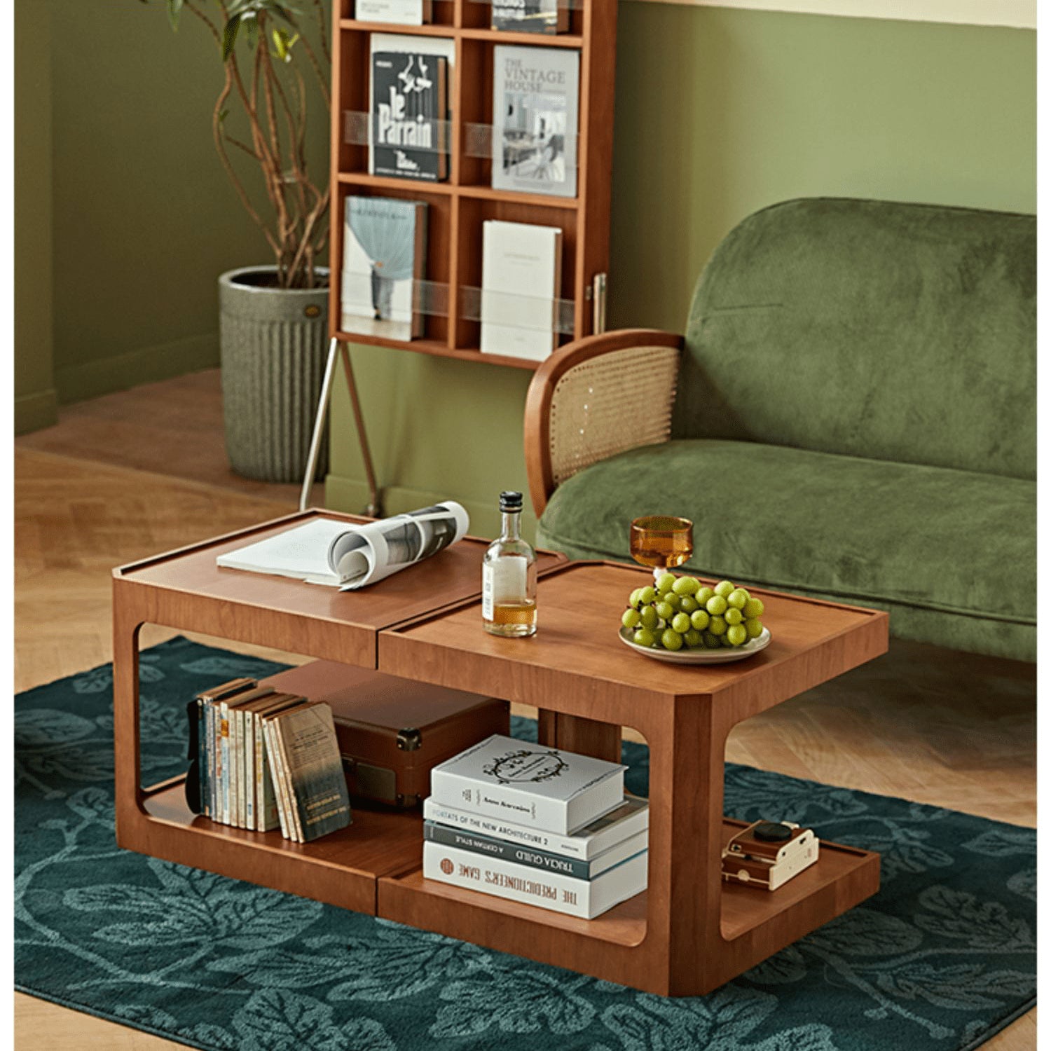 Square Cherry Wood Coffee Table with Two-tier – Sturdy Plywood Design for Livingroom fmy-690