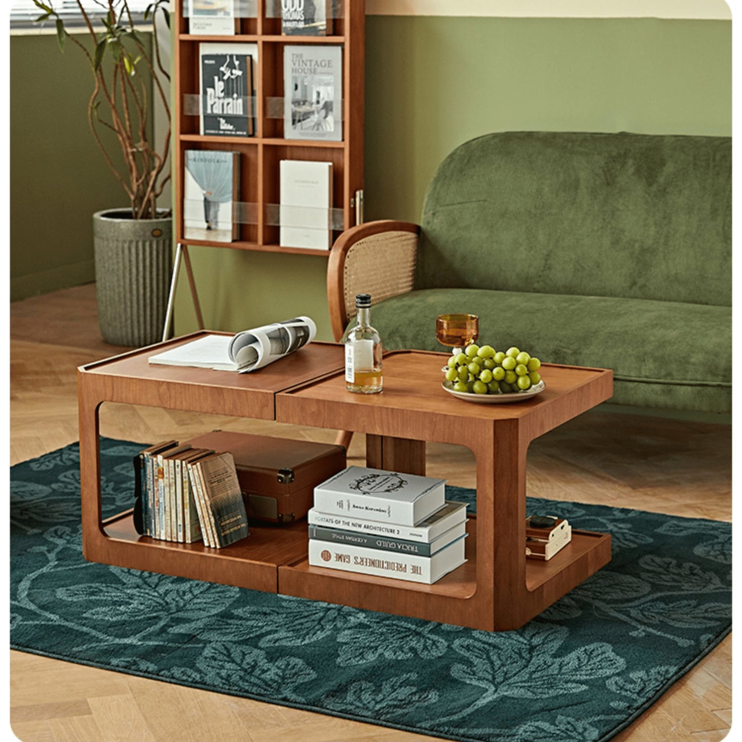 Square Cherry Wood Coffee Table with Two-tier – Sturdy Plywood Design for Livingroom fmy-690